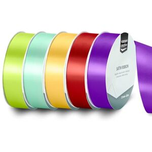 Creative Labs Satin Ribbon Set 5 Primary Colours of 32.8 ft x 1" Blue, Purple, Green, Yellow & Red Thin Ribbon for Gift Wrapping and Crafting Creative Labs Satin Ribbon Set 5 Primary Colours of 32.8 ft x 1" Blue, Purple, Green, Yellow & Red Thin Ribbon for Gift Wrapping and Crafting