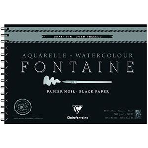 Clairefontaine Ref 975313C Fontaine Cold Pressed Black Watercolour Wirebound Pad (12 Sheets) 19 x 26cm Size, 300gsm Paper Suitable for Watercolour Artwork Clairefontaine Ref 975313C Fontaine Cold Pressed Black Watercolour Wirebound Pad (12 Sheets) 19 x 26cm Size, 300gsm Paper Suitable for Watercolour Artwork
