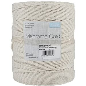HI-TACK Trimits Natural Crafting Cotton Twisted Macramé Cord, 3mm x 525m HI-TACK Trimits Natural Crafting Cotton Twisted Macramé Cord, 3mm x 525m