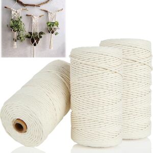 LOLYSIC 3 Rolls Macrame Cord 3mm x 200m (656ft), Natural Macrame Cotton Rope, 4-Strand Twist Soft Macrame Cotton String for Wall Hanging, DIY Craft, Gift Wrapping, Crochet, Wedding Decor, Beige LOLYSIC 3 Rolls Macrame Cord 3mm x 200m (656ft), Natural Macrame Cotton Rope, 4-Strand Twist Soft Macrame Cotton String for Wall Hanging, DIY Craft, Gift Wrapping, Crochet, Wedding Decor, Beige