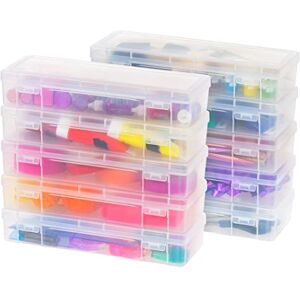 IRIS USA Plastic Pencil Case Box Craft Hobby Art School Supply Storage Organizer Container with Latching Lid, 10-Pack, for Bead Pens Ribbons Wahi Tape Sticker Yarn Ornaments, Stackable, Clear, Large IRIS USA Plastic Pencil Case Box Craft Hobby Art School Supply Storage Organizer Container with Latching Lid, 10-Pack, for Bead Pens Ribbons Wahi Tape Sticker Yarn Ornaments, Stackable, Clear, Large