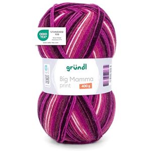 Gründl Big Mamma Print Wool XXL Wool for Knitting with Colour Gradient Soft and Skin-Friendly 100% Polyacrylic 1 Ball 400 g / 1040 m Needle Size 3.5–4.5 Fuchsia-Raspberry-Bordeaux-White Gründl Big Mamma Print Wool XXL Wool for Knitting with Colour Gradient Soft and Skin-Friendly 100% Polyacrylic 1 Ball 400 g / 1040 m Needle Size 3.5–4.5 Fuchsia-Raspberry-Bordeaux-White