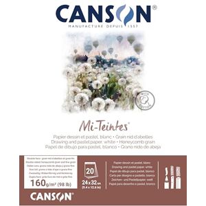 Canson Mi-Teintes Coloured Drawing 160gsm 24x32cm Paper Pad, Double Sided: Honeycomb & Fine Grain, Pad Glued Short Side, White, 20 Sheets, For Professional Artists & Illustrators Canson Mi-Teintes Coloured Drawing 160gsm 24x32cm Paper Pad, Double Sided: Honeycomb & Fine Grain, Pad Glued Short Side, White, 20 Sheets, For Professional Artists & Illustrators