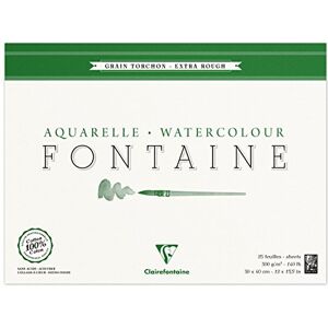 Clairefontaine Ref 96430C Fontaine Extra Rough Watercolour Glued Pad (25 Sheets) 30 x 40cm Size, 300gsm Paper Suitable for Watercolour Artwork Clairefontaine Ref 96430C Fontaine Extra Rough Watercolour Glued Pad (25 Sheets) 30 x 40cm Size, 300gsm Paper Suitable for Watercolour Artwork