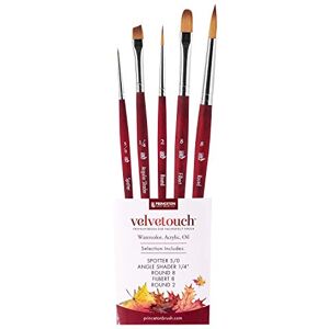 Princeton Velvetouch, Series 3950, Paint Brush for Acrylic, Oil and Watercolor, Set of 5 Spotter 5/0, Angle Shader ¼”, Round 8, Filbert 8, Round 2 Princeton Velvetouch, Series 3950, Paint Brush for Acrylic, Oil and Watercolor, Set of 5 Spotter 5/0, Angle Shader ¼”, Round 8, Filbert 8, Round 2