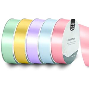 Creative Labs Satin Ribbon Set 5 Pastel Colours of 32.8 ft x 1" Pink, Yellow, Green, Blue & Purple Thin Ribbon for Gift Wrapping and Crafting, 10mx25mm Creative Labs Satin Ribbon Set 5 Pastel Colours of 32.8 ft x 1" Pink, Yellow, Green, Blue & Purple Thin Ribbon for Gift Wrapping and Crafting, 10mx25mm