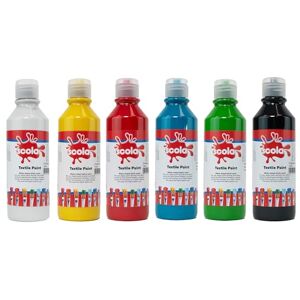 scola Textile Fabric Paint, 6 Assorted Colours, 300ml Bottles, School Supplies, Art and Crafts Projects, Children's Craft Projects, For Kids scola Textile Fabric Paint, 6 Assorted Colours, 300ml Bottles, School Supplies, Art and Crafts Projects, Children's Craft Projects, For Kids