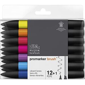 Winsor & Newton , Promarker Brush, Vibrant Tones, Set of 12 + 1 Blender, Alcohol Based Dual Tip Markers Winsor & Newton , Promarker Brush, Vibrant Tones, Set of 12 + 1 Blender, Alcohol Based Dual Tip Markers