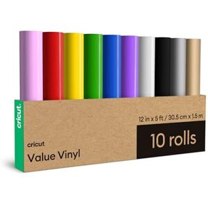 Cricut Value Vinyl 10 x Vinyl Roll Variety Pack 30.5 cm x 1.5 cm (12" x 5 ft) per roll Self Adhesive Permanent Vinyl for All Cutting Machines Cricut Value Vinyl 10 x Vinyl Roll Variety Pack 30.5 cm x 1.5 cm (12" x 5 ft) per roll Self Adhesive Permanent Vinyl for All Cutting Machines
