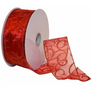 Morex 7416.60/50-709 Swirl 2.5" X 50 YD Nylon Sheer Curling Wired Glitter Ribbon, Red, Holiday Ribbons for Crafts and Christmas Decorations, Gift Wrapping Morex 7416.60/50-709 Swirl 2.5" X 50 YD Nylon Sheer Curling Wired Glitter Ribbon, Red, Holiday Ribbons for Crafts and Christmas Decorations, Gift Wrapping