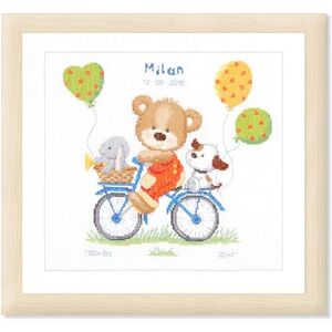 Vervaco Counted Cross Stitch Kit: Birth Record: Cycling Bear, NA, 27 x 29cm Vervaco Counted Cross Stitch Kit: Birth Record: Cycling Bear, NA, 27 x 29cm