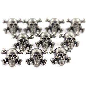 BEZELRY 12 Pieces Skull with Cross Bones Gray Silver Color Metal Shank Buttons 14mm (9/16 inch) BEZELRY 12 Pieces Skull with Cross Bones Gray Silver Color Metal Shank Buttons 14mm (9/16 inch)