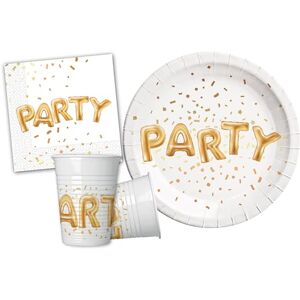 Ciao Kit Table Gold Party (88 Pieces Flat Ø23cm, Plastic Glasses 200ml, 40 Paper Napkins 33x33cm), Single, Multicolor, Y4651, Multicoloured, 24 People Ciao Kit Table Gold Party (88 Pieces Flat Ø23cm, Plastic Glasses 200ml, 40 Paper Napkins 33x33cm), Single, Multicolor, Y4651, Multicoloured, 24 People