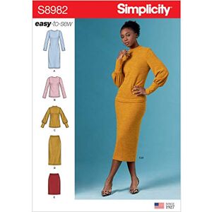 SIMPLICITY Sewing Pattern S8982 Misses' Knit Two Piece Sweater Dress, Tops, Skirts, Paper, White, various SIMPLICITY Sewing Pattern S8982 Misses' Knit Two Piece Sweater Dress, Tops, Skirts, Paper, White, various