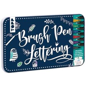 TOPP Brush Pen Lettering Design Tin (19 x 11.5 cm), 6 Brush Pens with Fineliner Tip in Red, Yellow, Green, Purple, Blue, Black, 5 Design Papers, 2 Transfer Sticker Sheets TOPP Brush Pen Lettering Design Tin (19 x 11.5 cm), 6 Brush Pens with Fineliner Tip in Red, Yellow, Green, Purple, Blue, Black, 5 Design Papers, 2 Transfer Sticker Sheets