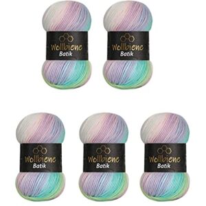 Wollbiene 5 x 100 g Wool Bee Batik 500 g Wool with Colour Gradient Multicoloured Knitting Wool Crochet Wool (2010 Green Pink White Pastel) Wollbiene 5 x 100 g Wool Bee Batik 500 g Wool with Colour Gradient Multicoloured Knitting Wool Crochet Wool (2010 Green Pink White Pastel)