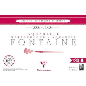 Clairefontaine 975449C Fountain Glued Pad 4 Sides 20 Sheets White Watercolor Paper 100% Cotton Fine Grain Professional Quality 18x26 cm 300g Clairefontaine 975449C Fountain Glued Pad 4 Sides 20 Sheets White Watercolor Paper 100% Cotton Fine Grain Professional Quality 18x26 cm 300g