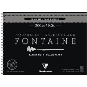 Clairefontaine Ref 975312C Fontaine Cold Pressed Black Watercolour Wirebound Pad (12 Sheets) 30 x 40cm Size, 300gsm Paper Suitable for Watercolour Artwork Clairefontaine Ref 975312C Fontaine Cold Pressed Black Watercolour Wirebound Pad (12 Sheets) 30 x 40cm Size, 300gsm Paper Suitable for Watercolour Artwork