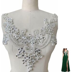 White Handmade Rhinestones Lace Applique - Dress Accessory White Handmade Rhinestones Lace Applique - Dress Accessory