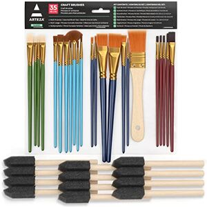 ARTEZA Assorted Craft Brushes 35 Piece Set, Round, Flat, Wash, Angular, Foam, Fan & Synthetic ARTEZA Assorted Craft Brushes 35 Piece Set, Round, Flat, Wash, Angular, Foam, Fan & Synthetic