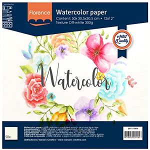Creative Labs Florence Watercolour Paper 12x12 in Ivory, 300 GSM, Artist Grade Quality, Textured Surface, 50 Sheets for Scrapbooking, Painting, Handlettering, Art Projects, 12 x 12 Creative Labs Florence Watercolour Paper 12x12 in Ivory, 300 GSM, Artist Grade Quality, Textured Surface, 50 Sheets for Scrapbooking, Painting, Handlettering, Art Projects, 12 x 12