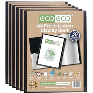 eco-eco A4 Size 50% Recycled 30 Pocket Black Presentation Display Book, Storage Case Portfolio Art Folder with Plastic Sleeves, Pack of 6, eco196x6 eco-eco A4 Size 50% Recycled 30 Pocket Black Presentation Display Book, Storage Case Portfolio Art Folder with Plastic Sleeves, Pack of 6, eco196x6