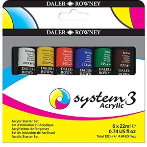 Daler Rowney Daler-Rowney System3 22ml Acrylic Paint Starter Set, 6 x Assorted Vibrant Colours, Multi-Surface, Ideal for Professional Artists & Students Daler Rowney Daler-Rowney System3 22ml Acrylic Paint Starter Set, 6 x Assorted Vibrant Colours, Multi-Surface, Ideal for Professional Artists & Students