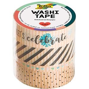 Folia 26447 Washi Tape Made of Rice Paper Set of 4 Kraft Paper "Let's Celebrate", 3 Rolls 10 m x 15 mm and 1 Roll 10 m x 5 mm, Ideal for Embellishment and Decorating, Scrapbooking Folia 26447 Washi Tape Made of Rice Paper Set of 4 Kraft Paper "Let's Celebrate", 3 Rolls 10 m x 15 mm and 1 Roll 10 m x 5 mm, Ideal for Embellishment and Decorating, Scrapbooking