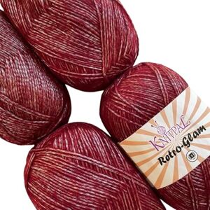 KnitPal Retro-Glam Metallic Sparkle Yarn, Sheen, Soft, Shiny for Knitting and Crocheting, Bulk Size 4 Skeins, 1172m/400g, #3 DK Weight (Ruby Red) KnitPal Retro-Glam Metallic Sparkle Yarn, Sheen, Soft, Shiny for Knitting and Crocheting, Bulk Size 4 Skeins, 1172m/400g, #3 DK Weight (Ruby Red)