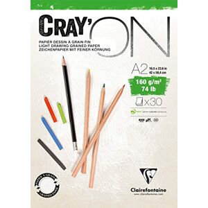 Clairefontaine Ref 975028C Cray'On White Glued Sketch Pad (50 Sheets) A3 (29.7 x 42cm) Size, 160gsm 100% Cellulose Paper, Grained One Size & Smooth Other Side Clairefontaine Ref 975028C Cray'On White Glued Sketch Pad (50 Sheets) A3 (29.7 x 42cm) Size, 160gsm 100% Cellulose Paper, Grained One Size & Smooth Other Side