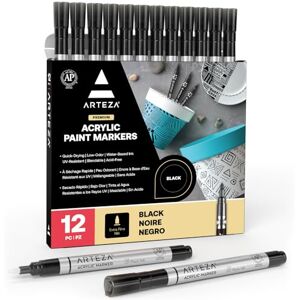ARTEZA Acrylic Paint Pens, Pack of 12, Black, Long-Lasting Acrylic Paint Markers, Plastic Nib, Art Supplies for Painting on Metal, Canvas, Rock, Ceramic Surfaces, Glass, Wood, and Fabric ARTEZA Acrylic Paint Pens, Pack of 12, Black, Long-Lasting Acrylic Paint Markers, Plastic Nib, Art Supplies for Painting on Metal, Canvas, Rock, Ceramic Surfaces, Glass, Wood, and Fabric
