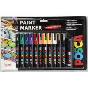 Posca Standard PC-5M Acrylic Paint Pens (12pc), Multisurface Water Based Markers Ideal for Rock Painting, Canvas, Glass, Wood, Metal, Fabric, Colouring, Arts and Crafts Posca Standard PC-5M Acrylic Paint Pens (12pc), Multisurface Water Based Markers Ideal for Rock Painting, Canvas, Glass, Wood, Metal, Fabric, Colouring, Arts and Crafts