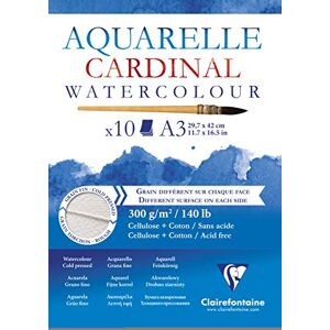 Clairefontaine Ref 96184C Cardinal Watercolour Glued Pad (10 Sheets) A3 (420 x 297mm) Sized, 300gsm Paper, Acid Free, pH Neutral Suitable for Watercolour Clairefontaine Ref 96184C Cardinal Watercolour Glued Pad (10 Sheets) A3 (420 x 297mm) Sized, 300gsm Paper, Acid Free, pH Neutral Suitable for Watercolour