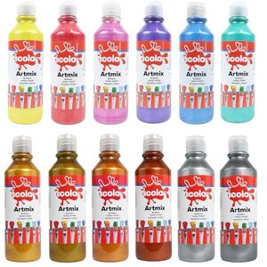 scola Readymix Water Based Tempera Paint, 12 Pearlescent/Metallic Colours, 300ml Bottles, Safe Non-Toxic Poster Paints, Craft Projects, Suitable for 3+ scola Readymix Water Based Tempera Paint, 12 Pearlescent/Metallic Colours, 300ml Bottles, Safe Non-Toxic Poster Paints, Craft Projects, Suitable for 3+