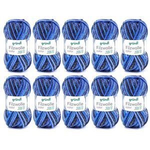 Gründl Filzwolle Color Felting Wool Value Pack of 10 x 50 g Balls in Multi-Coloured Blue & Charcoal 31 x 32 x 6 cm Gründl Filzwolle Color Felting Wool Value Pack of 10 x 50 g Balls in Multi-Coloured Blue & Charcoal 31 x 32 x 6 cm