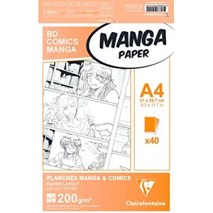 Clairefontaine Ref 94044C Manga Multi-Technique Paper (40 Sheets) A4 (297 x 210mm) Size, 200gsm Paper, White & Smooth, Ideal for Markers, Bleedproof Clairefontaine Ref 94044C Manga Multi-Technique Paper (40 Sheets) A4 (297 x 210mm) Size, 200gsm Paper, White & Smooth, Ideal for Markers, Bleedproof