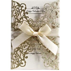 AdasBridal 50Pcs Glitter Floral Laser Cut Wedding Invitation Cards with Envelope Blank Inner Sheet and Ribbon for Wedding Engagement Bridal Shower Party Invite(7.09 X 4.92inch, Gold) AdasBridal 50Pcs Glitter Floral Laser Cut Wedding Invitation Cards with Envelope Blank Inner Sheet and Ribbon for Wedding Engagement Bridal Shower Party Invite(7.09 X 4.92inch, Gold)