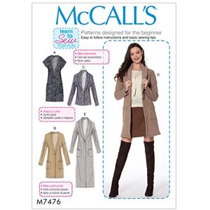 McCall's Patterns 7476 Y,Misses Vest and Cardigans,Sizes XSM-MED, Tissue, Multi-Colour, 60 x 109 x 0.64 cm, M74760Y0 McCall's Patterns 7476 Y,Misses Vest and Cardigans,Sizes XSM-MED, Tissue, Multi-Colour, 60 x 109 x 0.64 cm, M74760Y0
