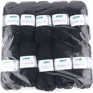 Gründl Alaska Plain Knitting and Crochet Yarn with Wool-like Character 80% Polyacrylic and 20% Wool 100 g / 75 m Needle Size: 10 mm 12 mm 10 x 100 g Black Gründl Alaska Plain Knitting and Crochet Yarn with Wool-like Character 80% Polyacrylic and 20% Wool 100 g / 75 m Needle Size: 10 mm 12 mm 10 x 100 g Black