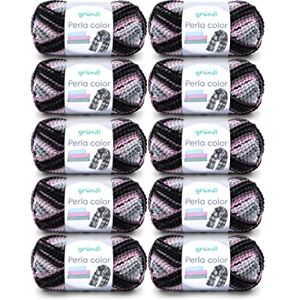 Gründl Perla Color Wool (Wool-Like Hand Knitting Yarn Made of 100% Polyester, 100 g / 90 m, Needle Size: 8-9, 10 x 100 g), Silver/Grey/Pink/Black-Brown Gründl Perla Color Wool (Wool-Like Hand Knitting Yarn Made of 100% Polyester, 100 g / 90 m, Needle Size: 8-9, 10 x 100 g), Silver/Grey/Pink/Black-Brown