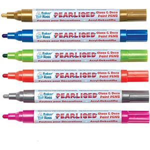 Baker Ross AT486 Glass Paint Markers Pack of 6, Pearl Finish Marker Set, Art And Craft Supplies Baker Ross AT486 Glass Paint Markers Pack of 6, Pearl Finish Marker Set, Art And Craft Supplies