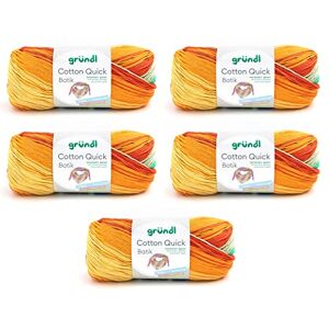 Gründl Wool Cotton Quick Batik, Thin Wool for Crocheting with Colour Gradient, Knitting Yarn, Shiny and Skin-Friendly, 100% Cotton, 5 Balls 100 g / 260 m, Needle Size 3-4, Blue/Green/Orange Gründl Wool Cotton Quick Batik, Thin Wool for Crocheting with Colour Gradient, Knitting Yarn, Shiny and Skin-Friendly, 100% Cotton, 5 Balls 100 g / 260 m, Needle Size 3-4, Blue/Green/Orange