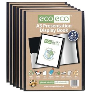 eco-eco A3 Size 50% Recycled 30 Pocket Black Presentation Display Book, Storage Case Portfolio Art Folder with Plastic Sleeves, Pack of 6, eco198x6 eco-eco A3 Size 50% Recycled 30 Pocket Black Presentation Display Book, Storage Case Portfolio Art Folder with Plastic Sleeves, Pack of 6, eco198x6
