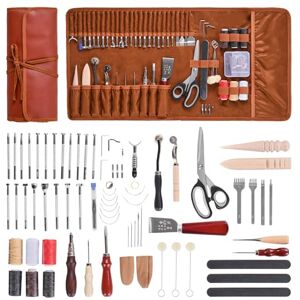 VEVOR Leather Working Tools Kit, 72 PCS Leather Craft Tools with Portable Leather Storage Bag, Engraving Punching Sewing Stamping Sanding Tools, Ideal for Beginners DIY Enthusiasts and Professionals VEVOR Leather Working Tools Kit, 72 PCS Leather Craft Tools with Portable Leather Storage Bag, Engraving Punching Sewing Stamping Sanding Tools, Ideal for Beginners DIY Enthusiasts and Professionals