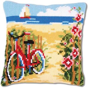 Vervaco Cross Stitch Cushion Kit at The Beach, Cotton, Multicolour, 40 x 40 x 0,3 cm Vervaco Cross Stitch Cushion Kit at The Beach, Cotton, Multicolour, 40 x 40 x 0,3 cm
