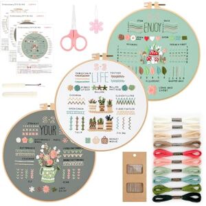 GlasFlength Embroidery Set Adults, Embroidery Set for Beginners, Floral Pattern Plants Embroidery Kit, Cross Stitch Set with Plastic Embroidery Hoop, Instructions and Tools, Embroidery Set for DIY GlasFlength Embroidery Set Adults, Embroidery Set for Beginners, Floral Pattern Plants Embroidery Kit, Cross Stitch Set with Plastic Embroidery Hoop, Instructions and Tools, Embroidery Set for DIY