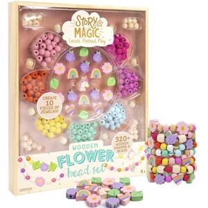 Story Magic Wooden Flower Bead Set: Over 320 Large Hole Wood Beads & Charms for Beading Bracelets, Ages 4+ Story Magic Wooden Flower Bead Set: Over 320 Large Hole Wood Beads & Charms for Beading Bracelets, Ages 4+