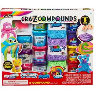 CRA-Z-ART Cra-Z-Slimy Slime Compound Set Toy, 4 compound pack includes multiple unique compounds. 4 cans of Softee Dough, 4 cans of Cra Z Slimy, 3 bags of Fab Foam, 3 bags of Modelite and 5 bags of glitter CRA-Z-ART Cra-Z-Slimy Slime Compound Set Toy, 4 compound pack includes multiple unique compounds. 4 cans of Softee Dough, 4 cans of Cra Z Slimy, 3 bags of Fab Foam, 3 bags of Modelite and 5 bags of glitter