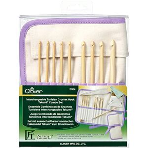 Clover Bamboo Interchangeable Tunisian Crochet Hook Set, Brown, 8" Height x 6.8" Length x 1.2" Width Clover Bamboo Interchangeable Tunisian Crochet Hook Set, Brown, 8" Height x 6.8" Length x 1.2" Width