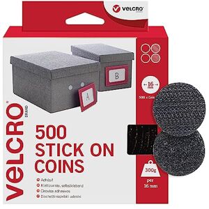 Velcro Brand Stick On Coins Double Sided Hook & Loop Self Adhesive Sticky Coins Perfect for Room Décor & Home, Office, Garage Use Black 16mm x 16mm Pack of 500 Velcro Brand Stick On Coins Double Sided Hook & Loop Self Adhesive Sticky Coins Perfect for Room Décor & Home, Office, Garage Use Black 16mm x 16mm Pack of 500